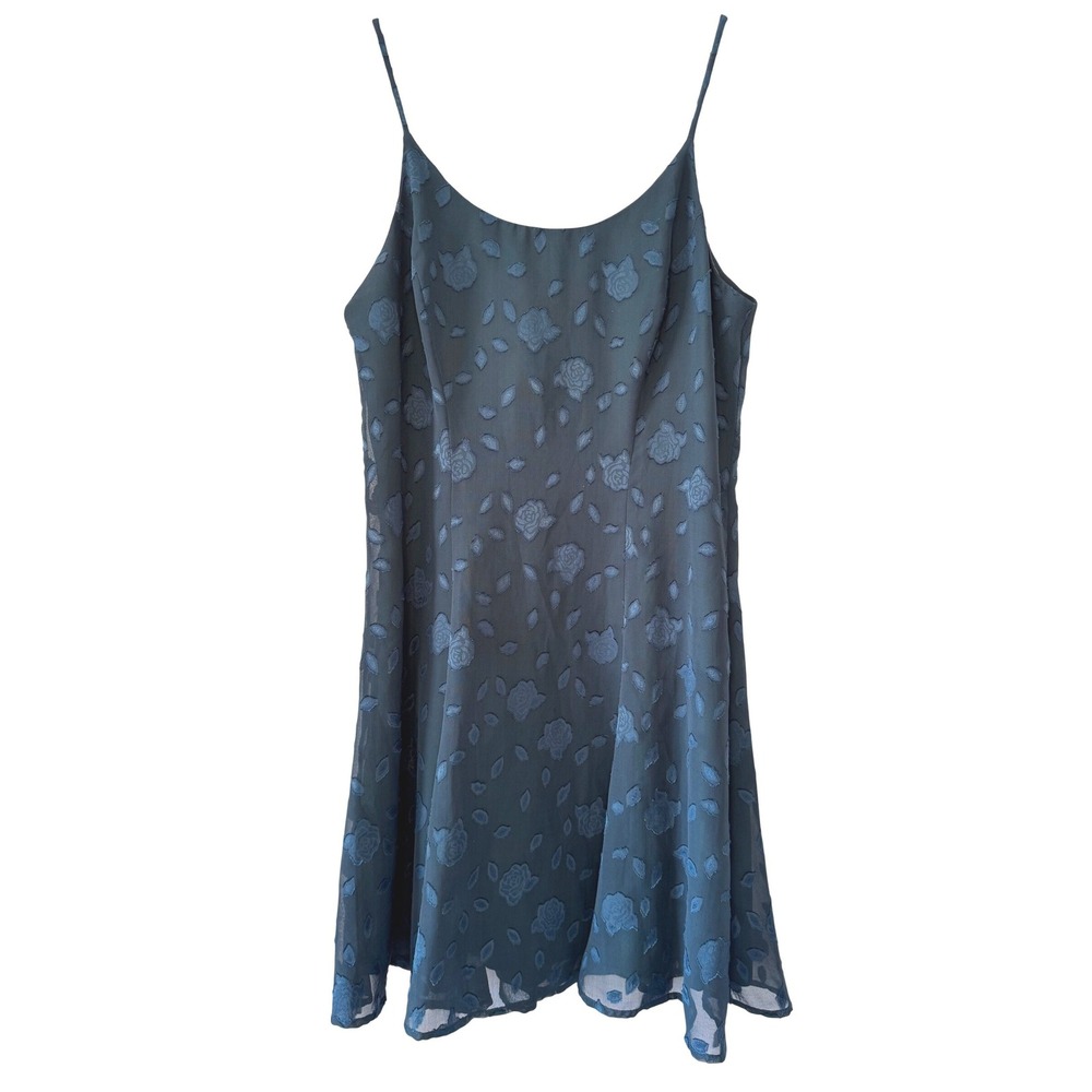 Rampage Vintage 90s Slip Dress Sz 11 Green Floral Velvet Mini Whimsigoth Grunge